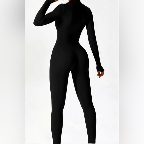 Black Zip Front Jumpsuit | Size M | Stretchy - Picture 2 of 7